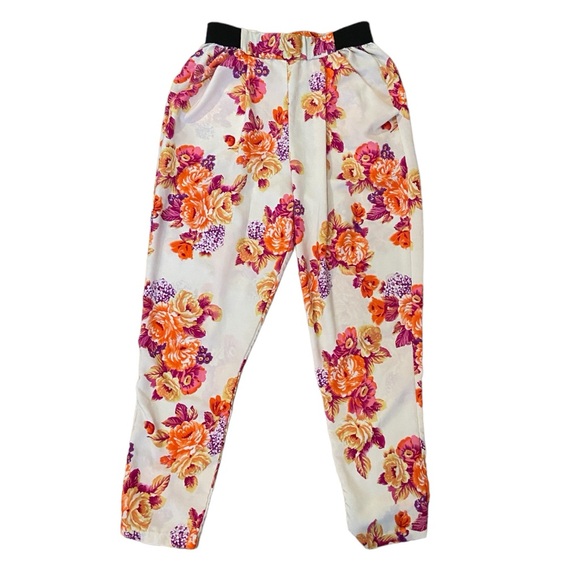 Ambiance Pants - White, Pink, and Yellow Floral Summer Pants